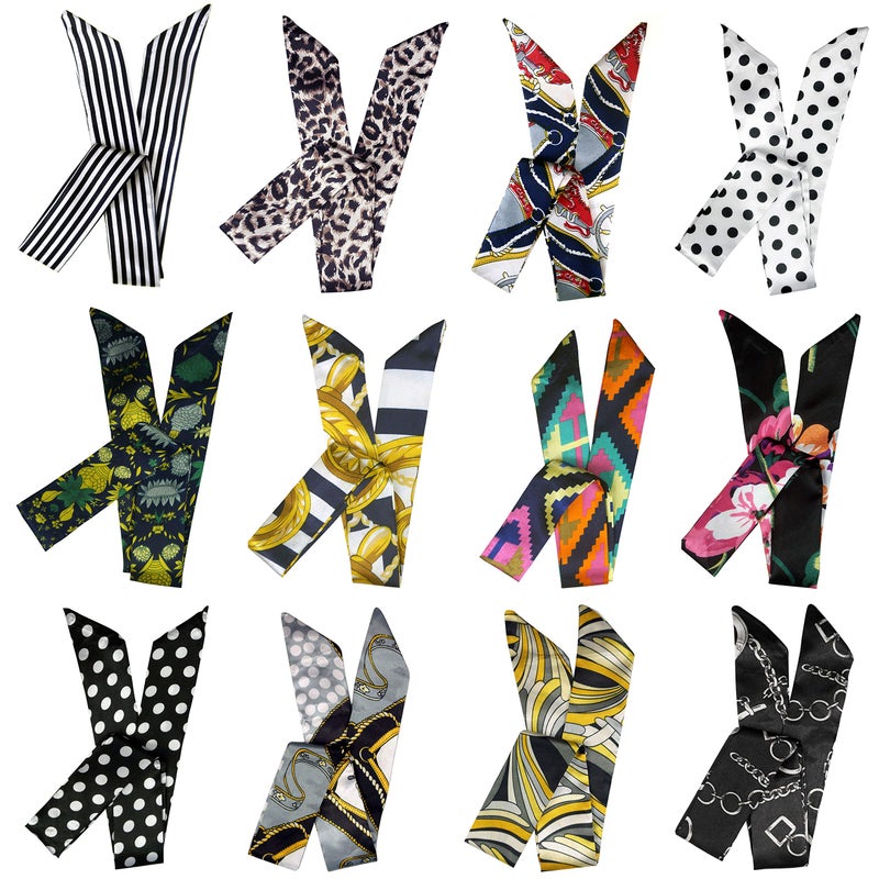 LilMents 12 Mixed Designs Satin Head Hair Handbag Handle Highlights Scarf Tie Lot (Set A) - Image 1